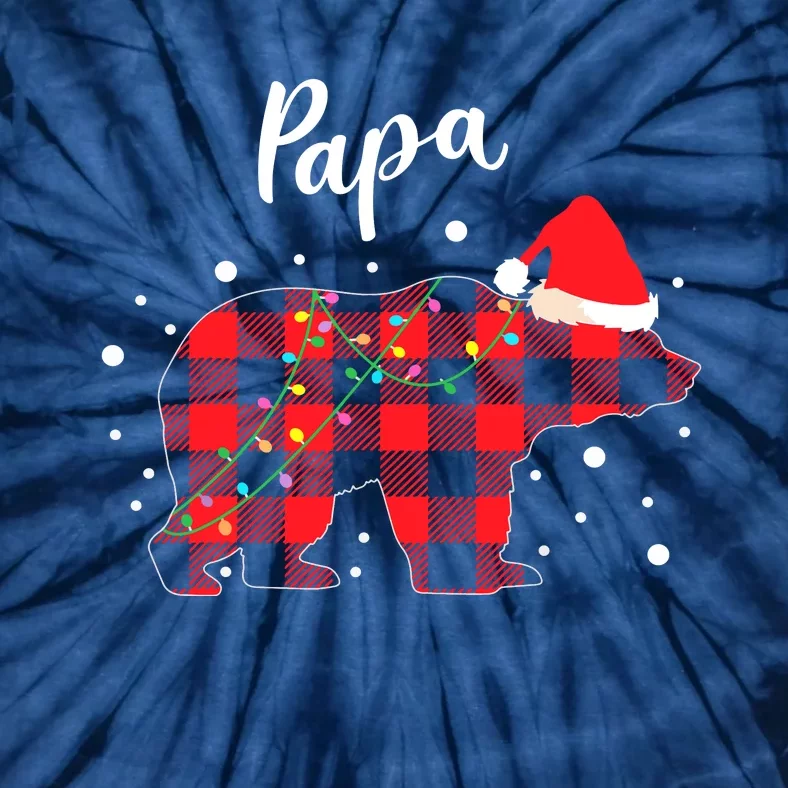 Papa Bear Christmas Pajama Red Plaid Buffalo Matching Family Tie-Dye T-Shirt