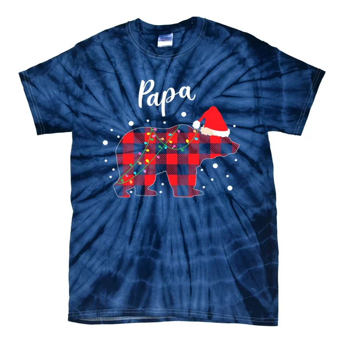 Papa Bear Christmas Pajama Red Plaid Buffalo Matching Family Tie-Dye T-Shirt