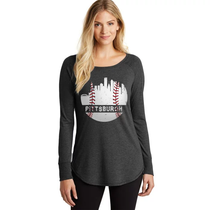 Pittsburgh Baseball Cityscape Distressed Novelty Pirate Gift Women's Perfect Tri Tunic Long Sleeve Shirt