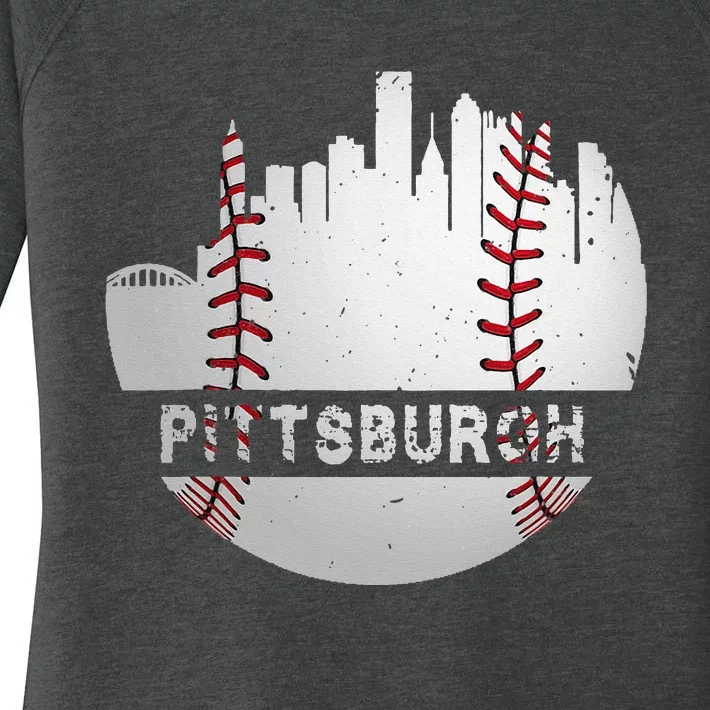 Pittsburgh Baseball Cityscape Distressed Novelty Pirate Gift Women's Perfect Tri Tunic Long Sleeve Shirt