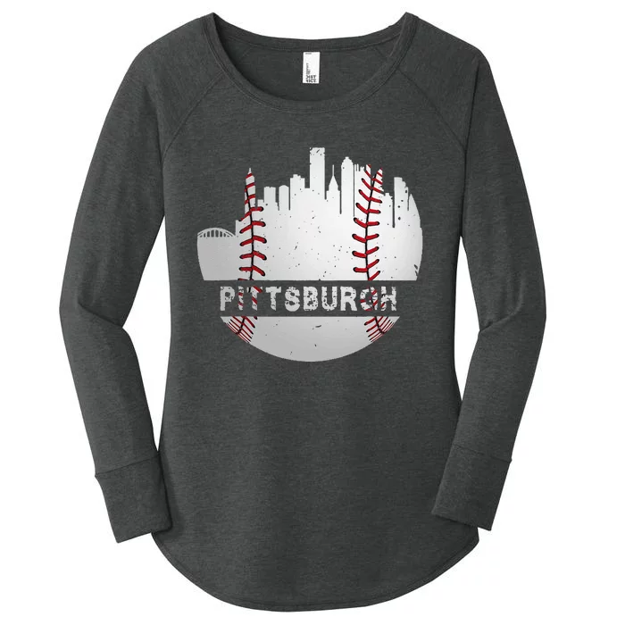 Pittsburgh Baseball Cityscape Distressed Novelty Pirate Gift Women's Perfect Tri Tunic Long Sleeve Shirt