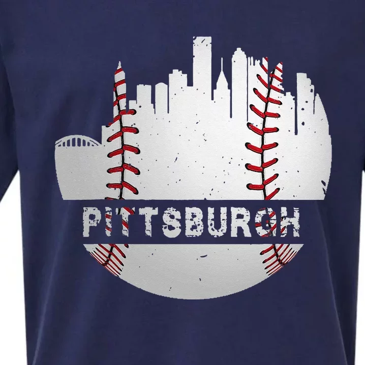 Pittsburgh Baseball Cityscape Distressed Novelty Pirate Gift Sueded Cloud Jersey T-Shirt