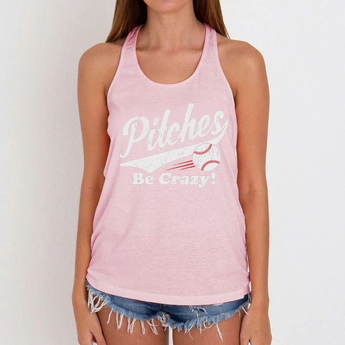 PITCHES BE CRAZY FUNNY BASEBALL MEME Women's Knotted Racerback Tank