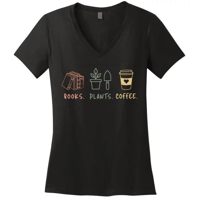 Plants Books Coffee Lover Women's V-Neck T-Shirt