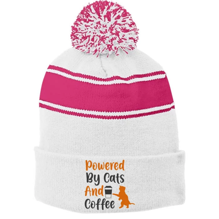 Powered By Cats And Coffee Stripe Pom Pom Beanie