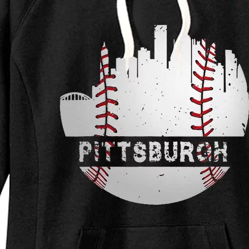 Pittsburgh Baseball Cityscape Distressed Novelty Pirate Gift Women's Fleece Hoodie