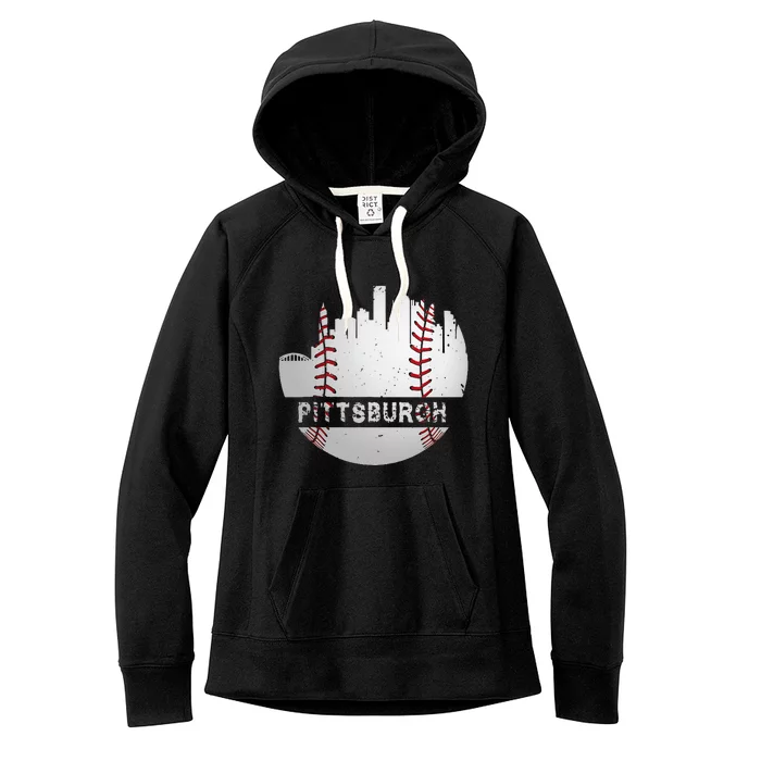 Pittsburgh Baseball Cityscape Distressed Novelty Pirate Gift Women's Fleece Hoodie