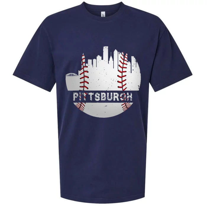 Pittsburgh Baseball Cityscape Distressed Novelty Pirate Gift Sueded Cloud Jersey T-Shirt