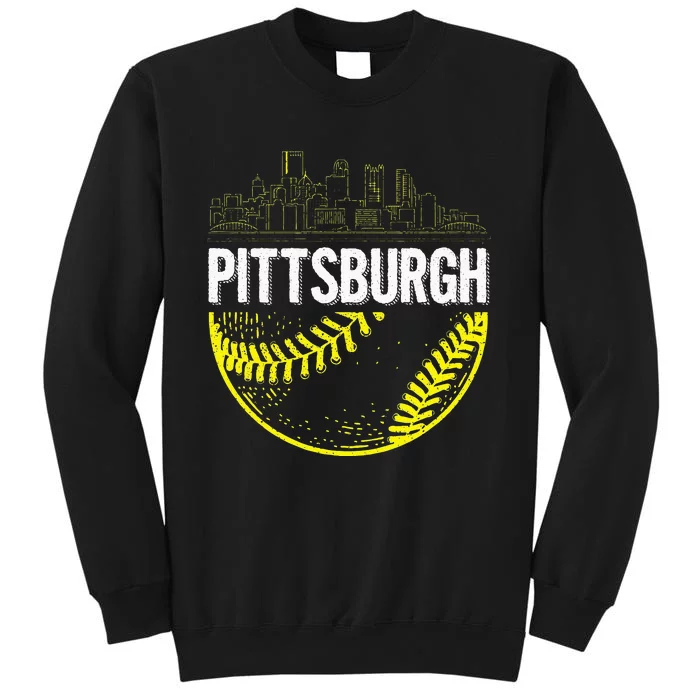 Pittsburgh Baseball Cityscape Distressed Tall Sweatshirt