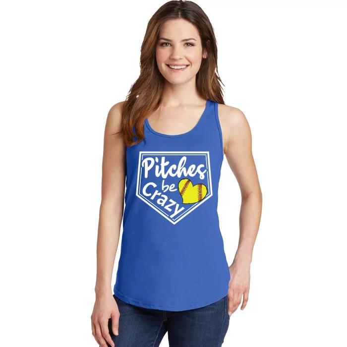 Pitches Be Crazy Softball Player Funny Gift Ladies Essential Tank