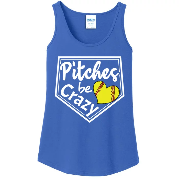 Pitches Be Crazy Softball Player Funny Gift Ladies Essential Tank