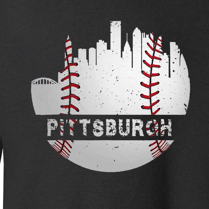 Pittsburgh Baseball Cityscape Distressed Novelty Pirate Gift Toddler Sweatshirt