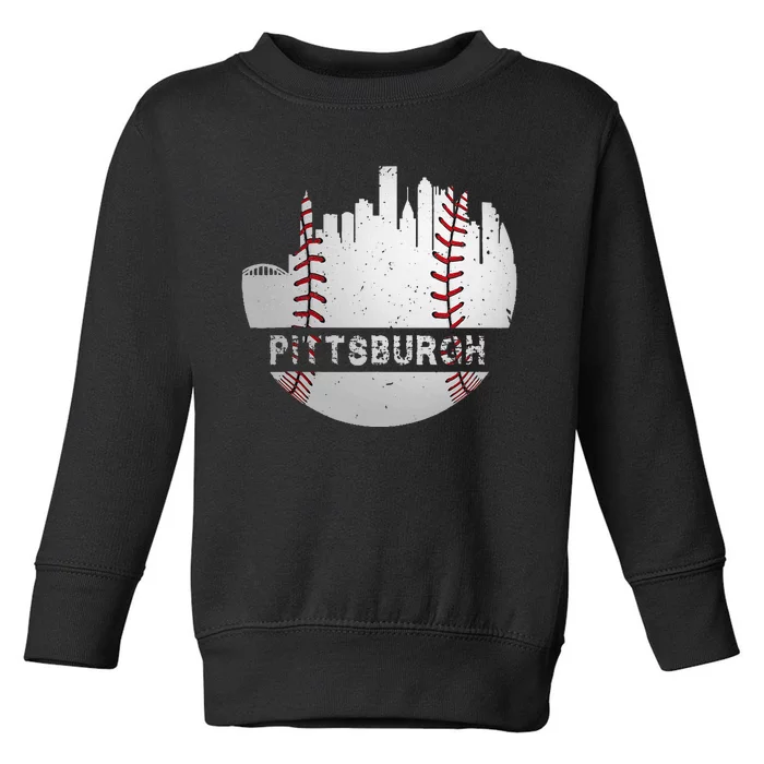 Pittsburgh Baseball Cityscape Distressed Novelty Pirate Gift Toddler Sweatshirt