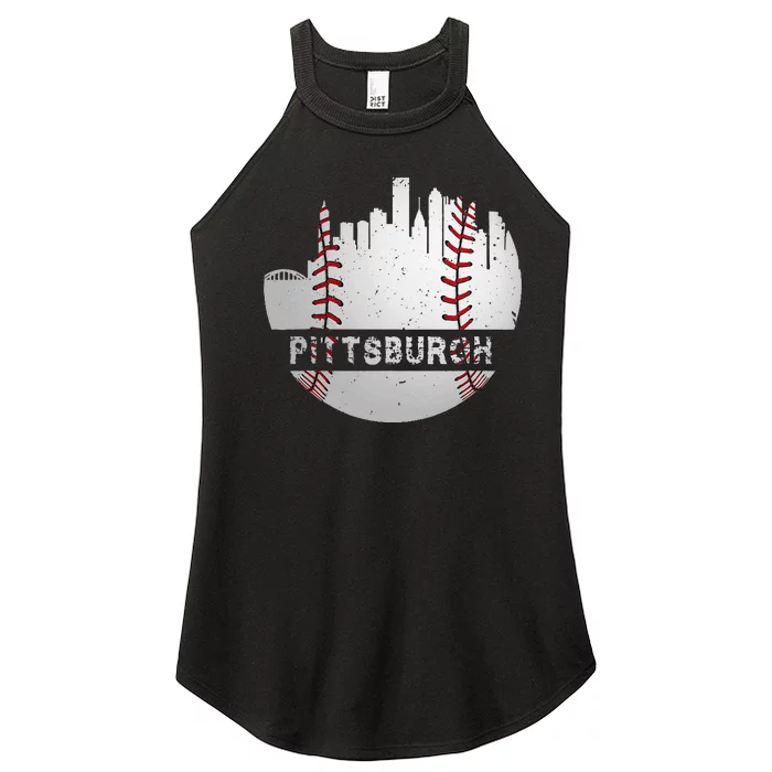 Pittsburgh Baseball Cityscape Distressed Novelty Pirate Gift Women’s Perfect Tri Rocker Tank