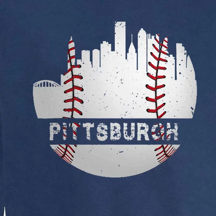 Pittsburgh Baseball Cityscape Distressed Novelty Pirate Gift Garment-Dyed Sweatshirt