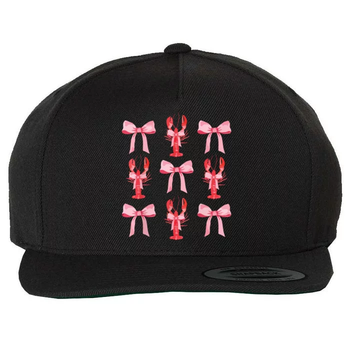 Pink Bow Cute Coquette Crawfish Clean Girl Aesthetic Wool Snapback Cap