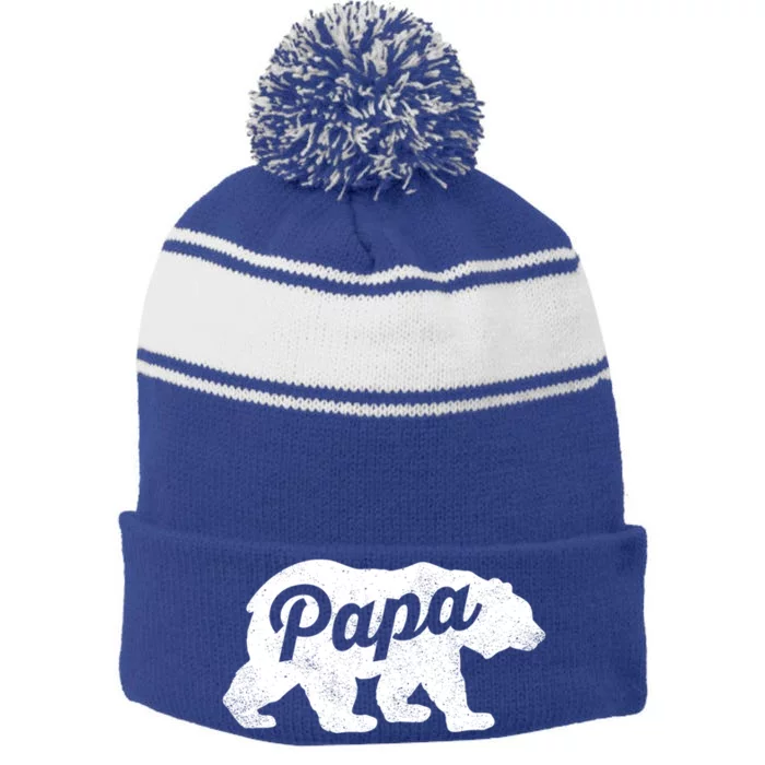 Papa Bear Cute Fathers Day Top Gift Stripe Pom Pom Beanie