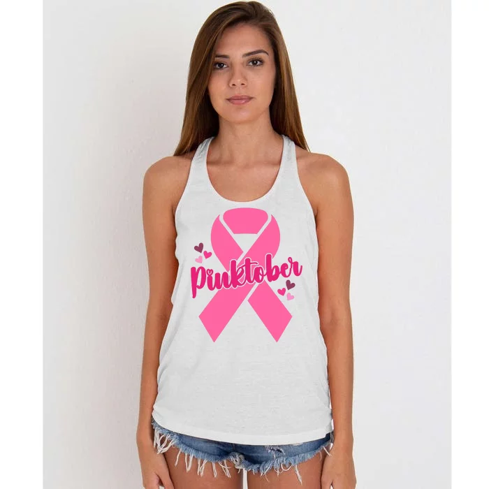 Pinktober Breast Cancer Awareness October Women's Knotted Racerback Tank