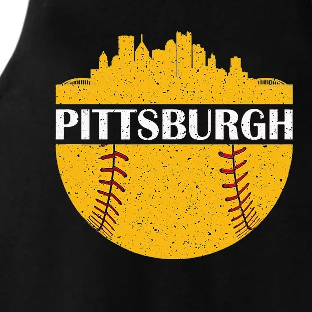 Pittsburgh Baseball Cityscape Distressed Novelty Pirate Ladies Tri-Blend Wicking Tank