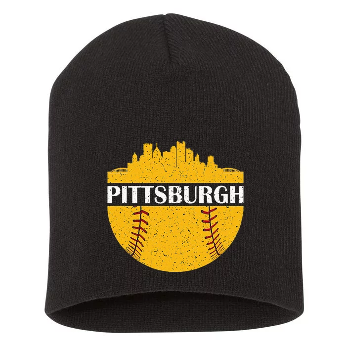 Pittsburgh Baseball Cityscape Distressed Novelty Pirate Short Acrylic Beanie