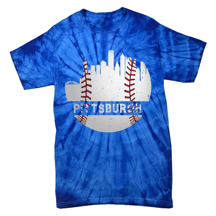 Pittsburgh Baseball Cityscape Distressed Novelty Pirate Gift Tie-Dye T-Shirt