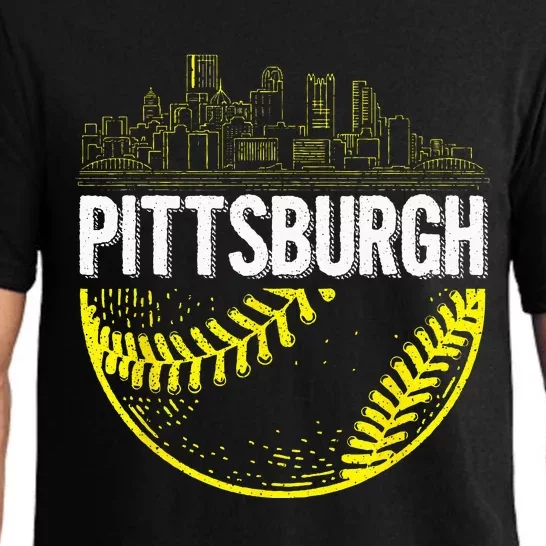 Pittsburgh Baseball Cityscape Distressed Pajama Set