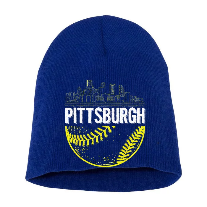 Pittsburgh Baseball Cityscape Distressed Short Acrylic Beanie