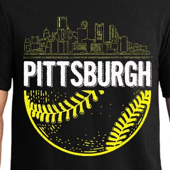 Pittsburgh Baseball Cityscape Distressed Pajama Set