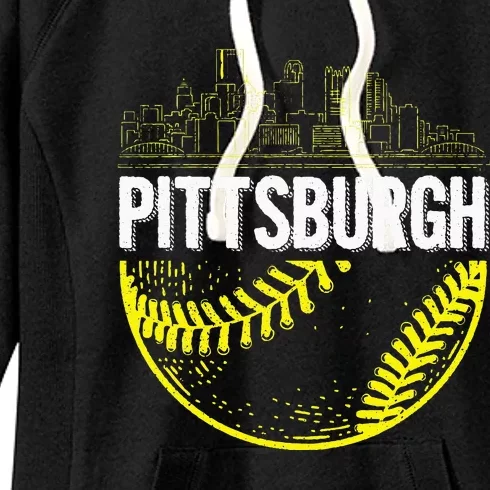 Pittsburgh Baseball Cityscape Distressed Women's Fleece Hoodie