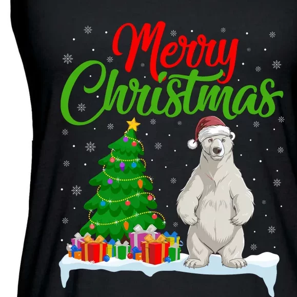 Polar Bear Christmas Tree Lights Funny Xmas Polar Bear Lover Ladies Essential Flowy Tank