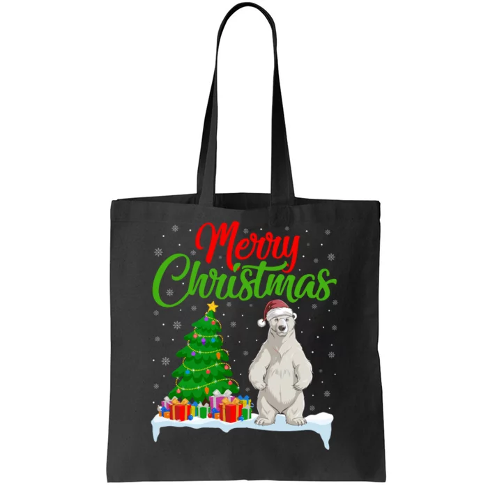 Polar Bear Christmas Tree Lights Funny Xmas Polar Bear Lover Tote Bag