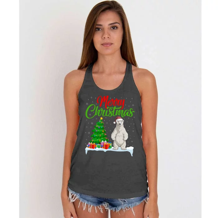 Polar Bear Christmas Tree Lights Funny Xmas Polar Bear Lover Women's Knotted Racerback Tank