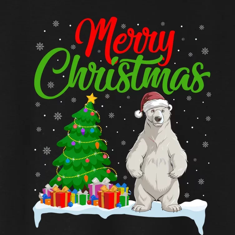 Polar Bear Christmas Tree Lights Funny Xmas Polar Bear Lover Women's Crop Top Tee