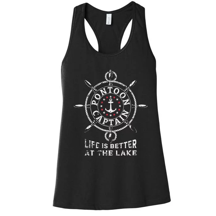 Pontoon Boat Captain Lake Boating Pontooning Women's Racerback Tank