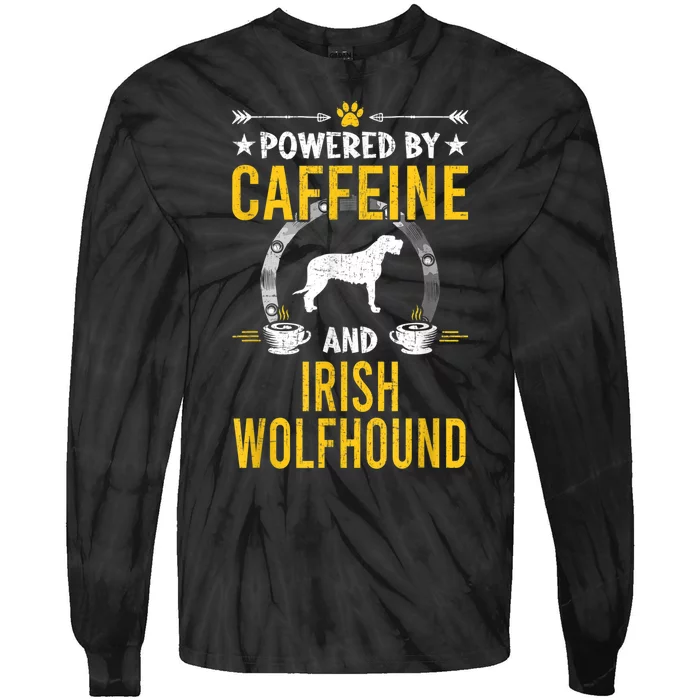 Powered By Caffeine And Irish Wolfhound Dog Lovers Tie-Dye Long Sleeve Shirt