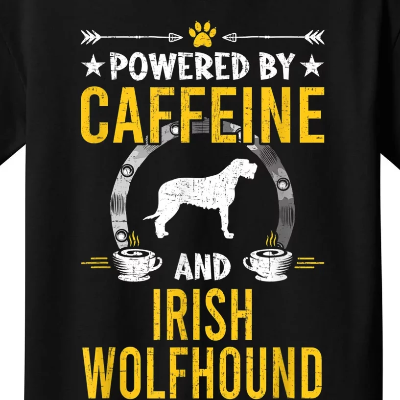 Powered By Caffeine And Irish Wolfhound Dog Lovers Kids T-Shirt