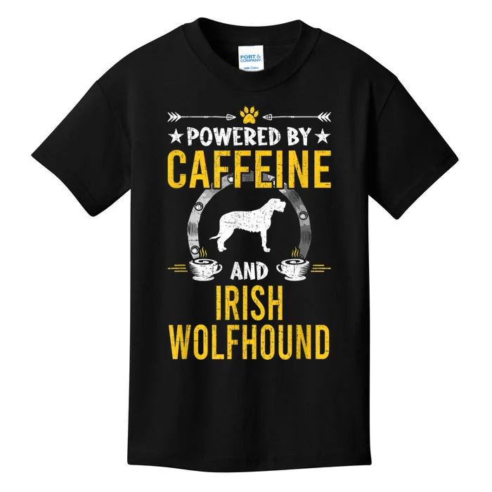 Powered By Caffeine And Irish Wolfhound Dog Lovers Kids T-Shirt