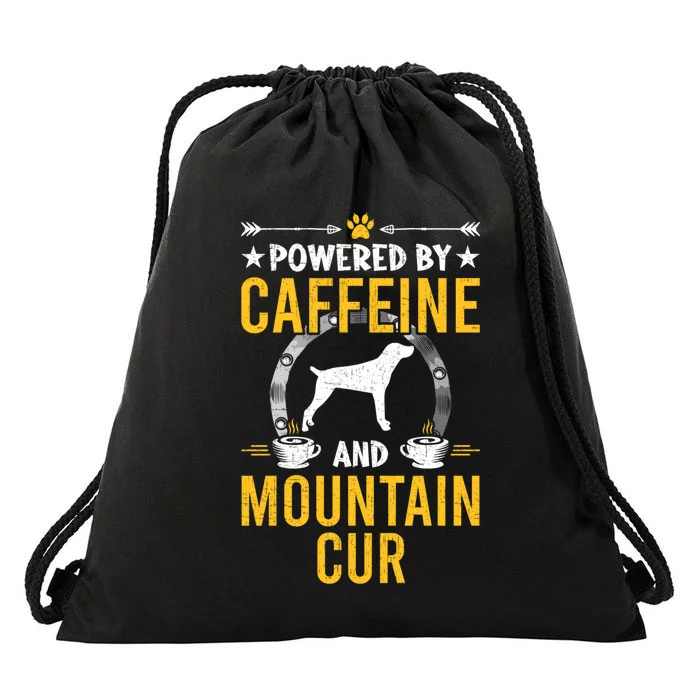 Powered By Caffeine And Mountain Cur Dog Lovers Long Sleeve Drawstring Bag