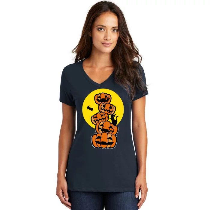 Pumpkin Bat Cat Women's V-Neck T-Shirt