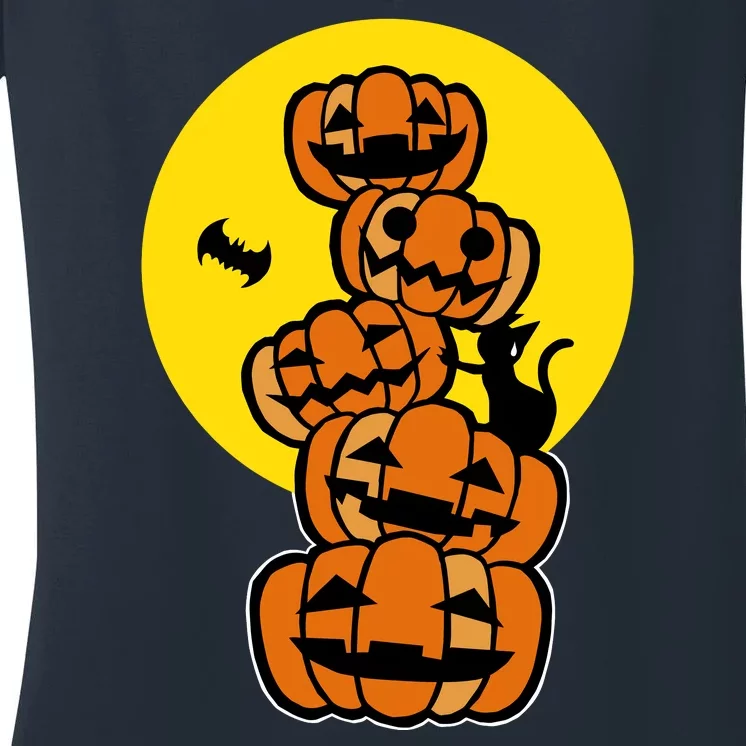 Pumpkin Bat Cat Women's V-Neck T-Shirt