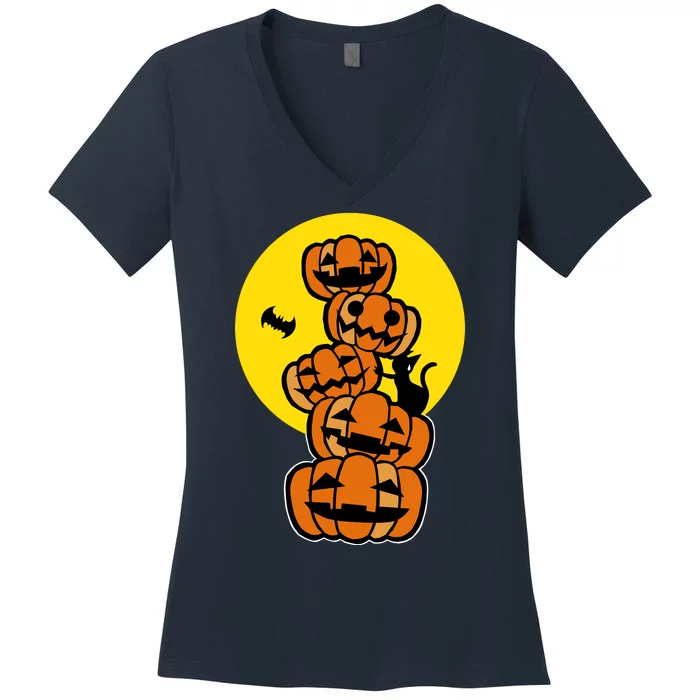 Pumpkin Bat Cat Women's V-Neck T-Shirt