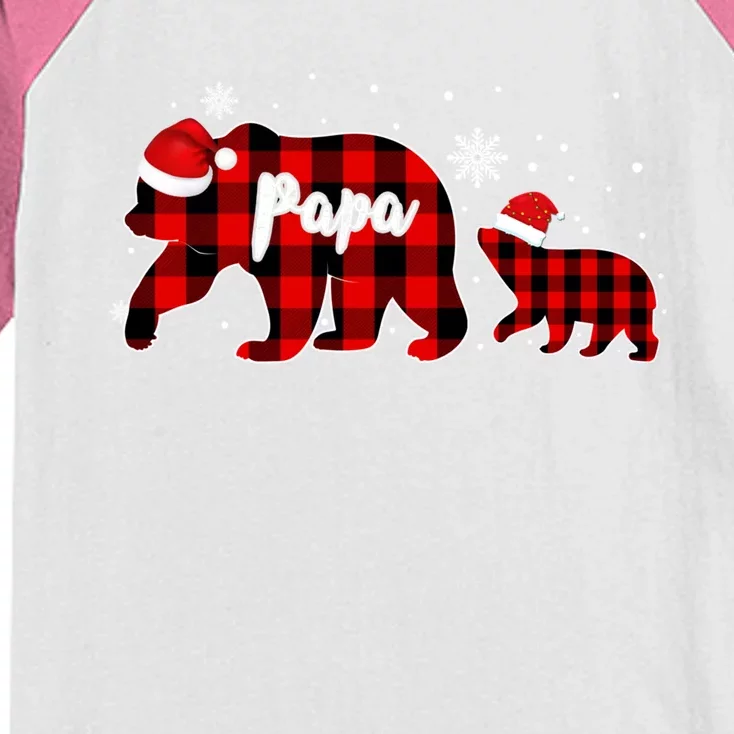 Papa Bear Christmas Pajama Red Plaid Buffalo Family Gift Kids Colorblock Raglan Jersey