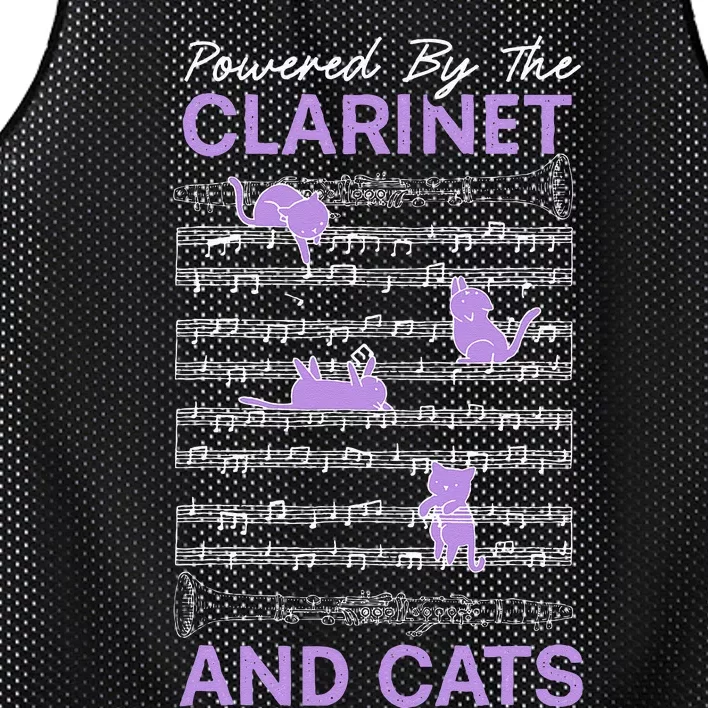 Powered By Clarinet And Cats Kitty Lover Musician Mesh Reversible Basketball Jersey Tank