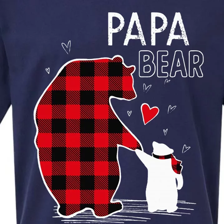 Papa Bear Christmas Pajama Red Plaid Family Sueded Cloud Jersey T-Shirt