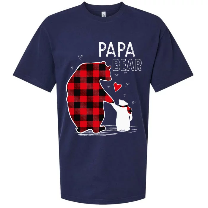 Papa Bear Christmas Pajama Red Plaid Family Sueded Cloud Jersey T-Shirt