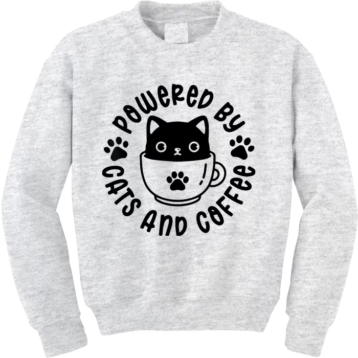 Powered By Cats And Coffee Kids Sweatshirt