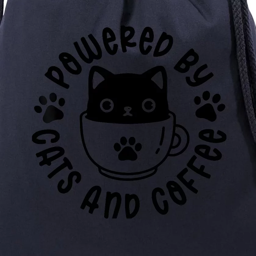 Powered By Cats And Coffee Drawstring Bag