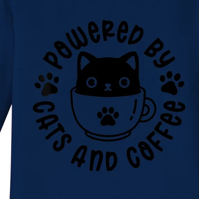 Powered By Cats And Coffee Baby Long Sleeve Bodysuit