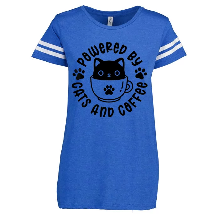 Powered By Cats And Coffee Enza Ladies Jersey Football T-Shirt