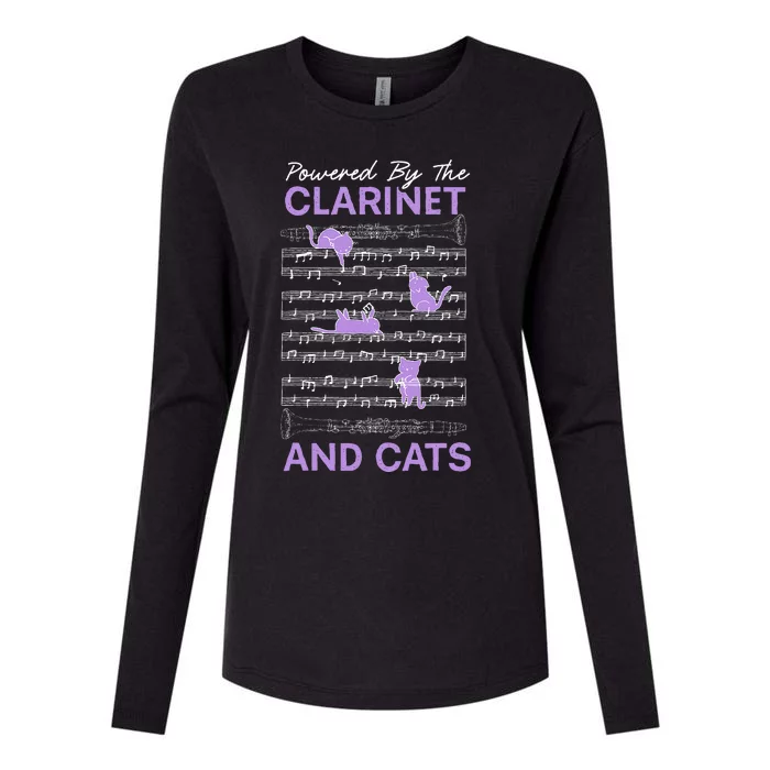 Powered By Clarinet And Cats Kitty Lover Musician Womens Cotton Relaxed Long Sleeve T-Shirt